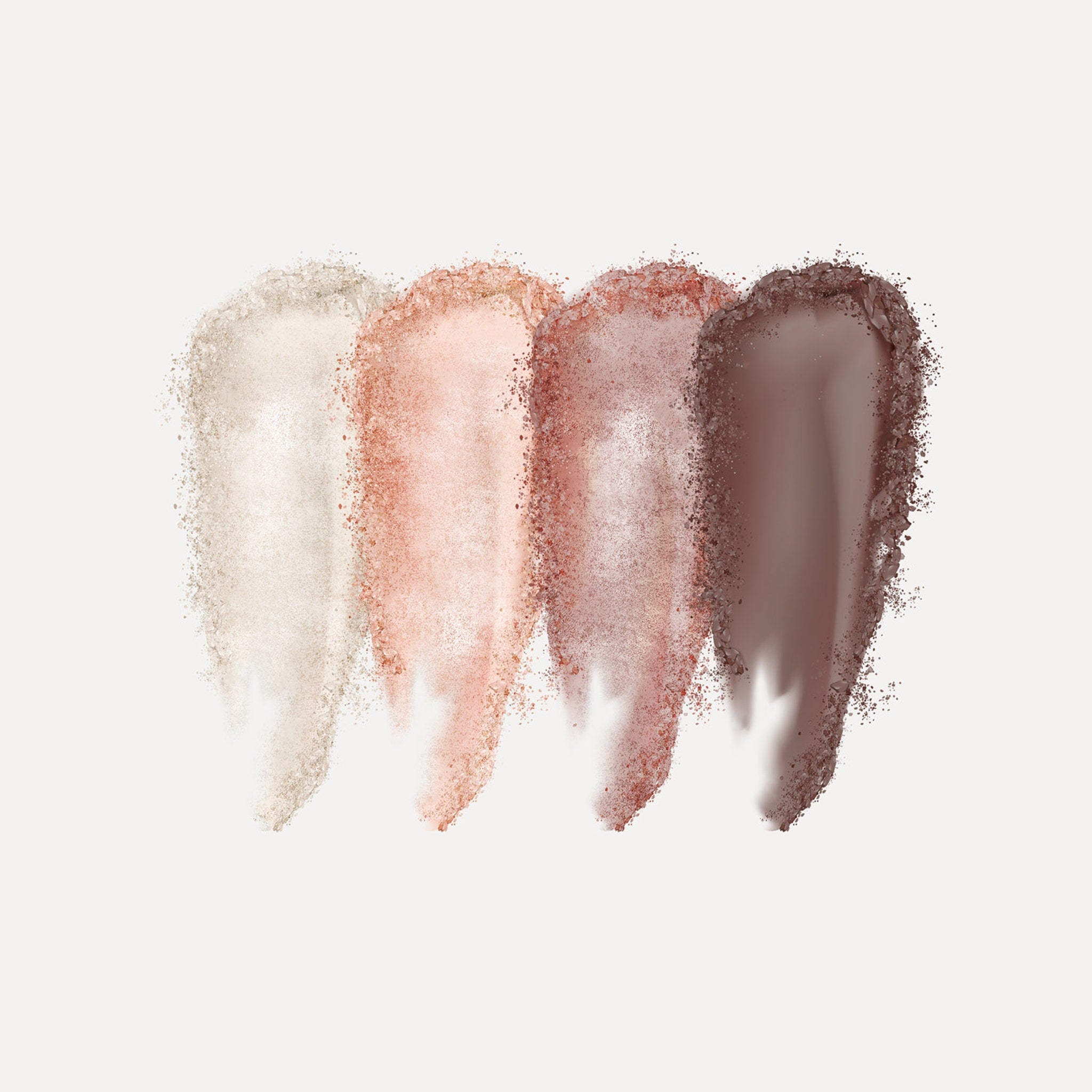 Close-up of shimmering bronze and taupe eye shadow palette with smooth, blendable powder texture