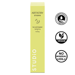 Eye Look Energized product in light green box with ARTISTRY STUDIO text and black icons for vegan and no mineral oil