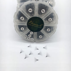 Eyelash extensions in black, with clear plastic container and Pinneacle brand label visible