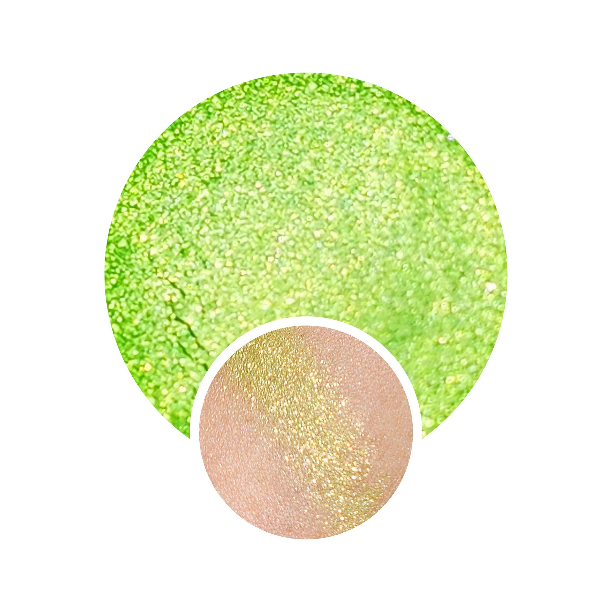 Vegan trichrome eyeshadow palette with chameleon color shift, shimmer, and glitter in a compact case.