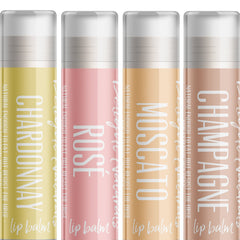 Lip balm tubes in yellow, pink, peach, and tan with white text and Delight Naturals branding