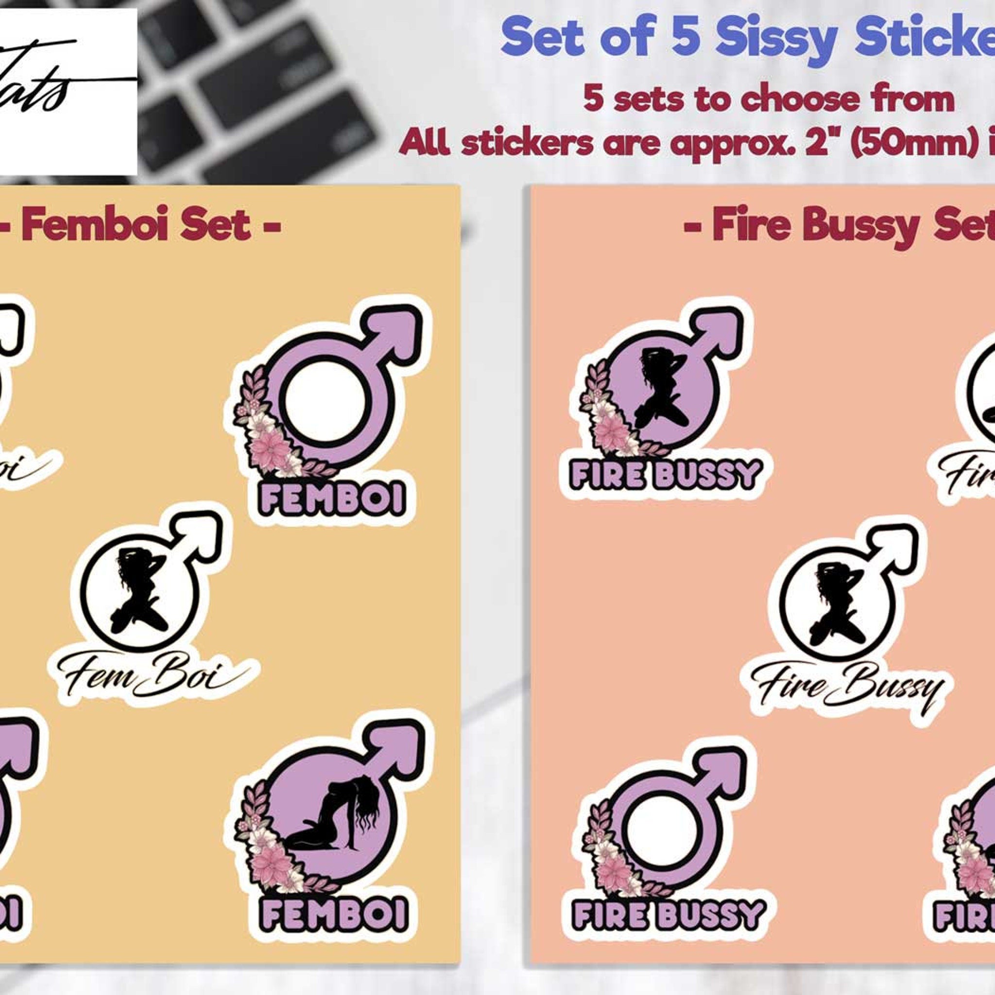 Side-view of five pastel skincare stickers on clean pink background, showing delicate adhesive edges and glossy finish