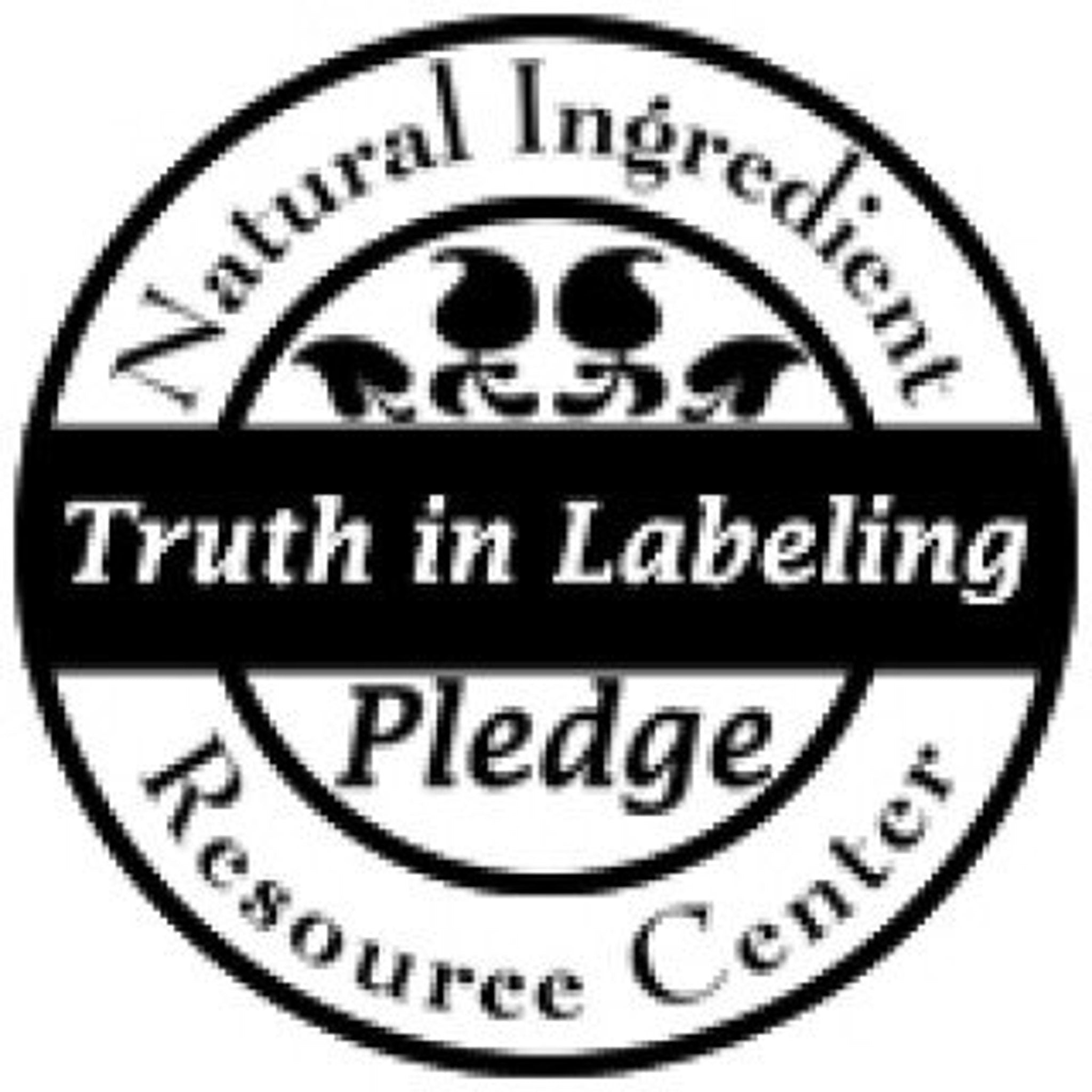 Natural Ingredient Pledge logo, black and white circular design, text "Truth in Labeling" and "Resource Center