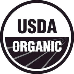 USDA Organic seal, black and white circular logo with text and lines