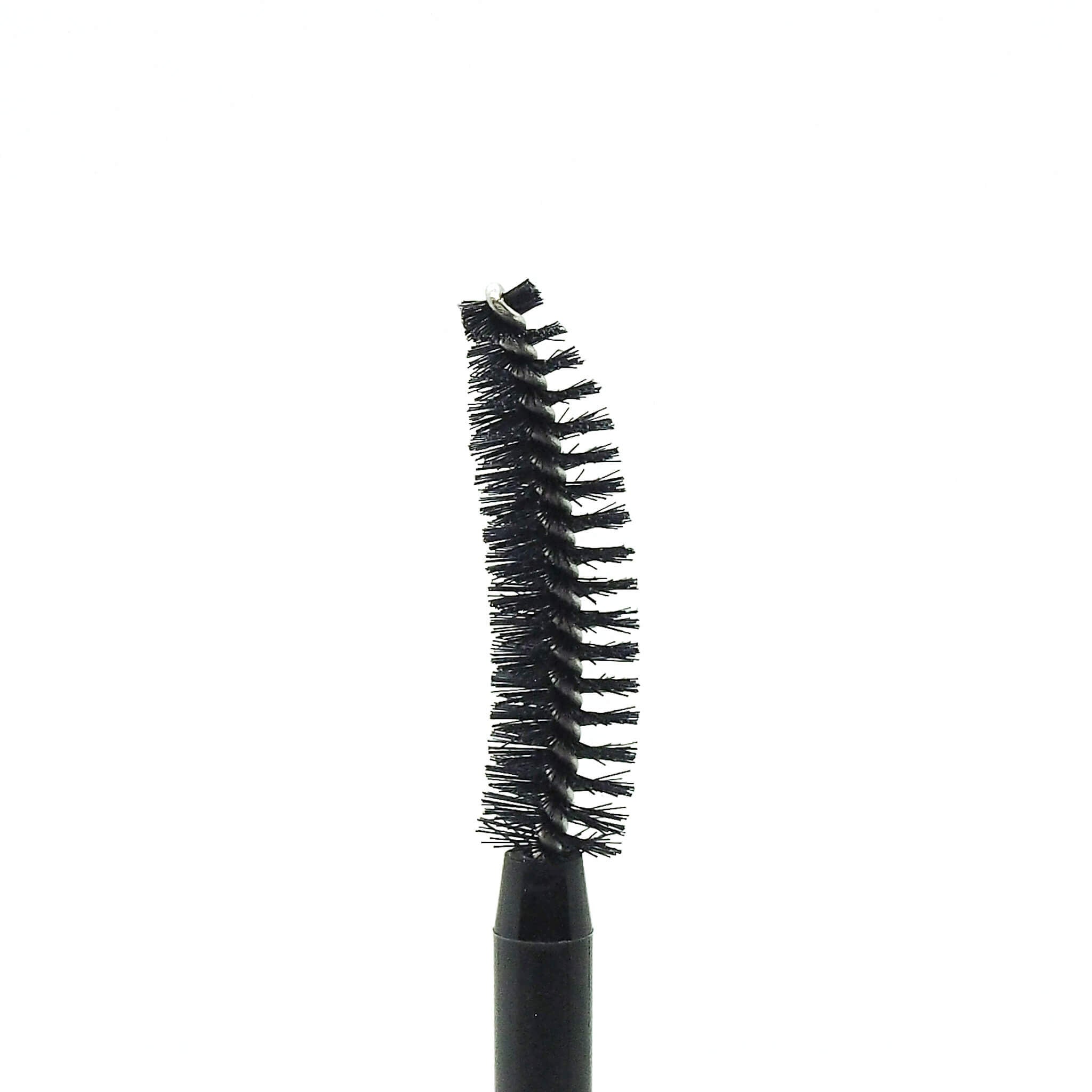 Mascara wand black bristles with curved design and black handle