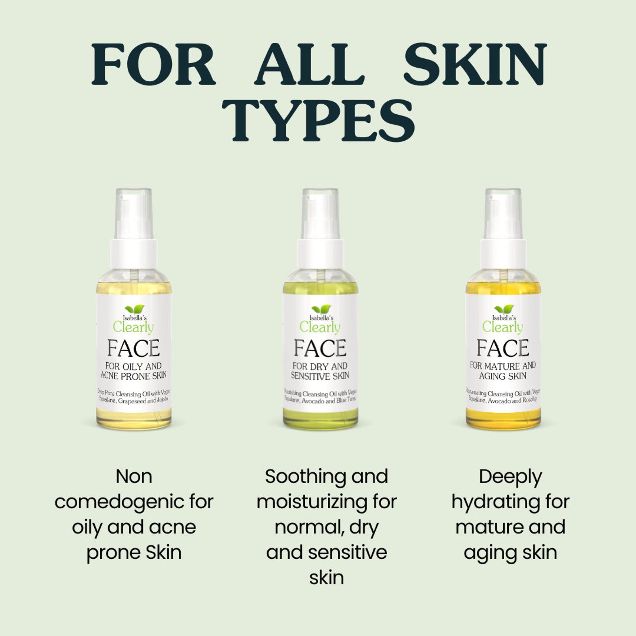 Face cleansing oil bottles with white spray tops, yellow liquid, and brand text for oily skin