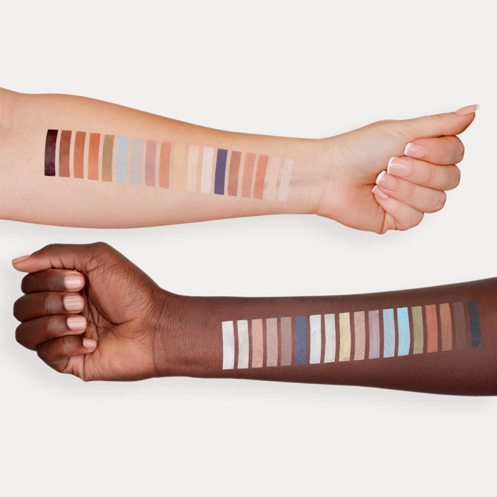 Close-up of vegan mineral eyeshadow pan showing soft matte texture in natural earth tones for sensitive eyes