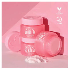 Cleansing balm pink jars with white text, heart-shaped lid, and white balm visible