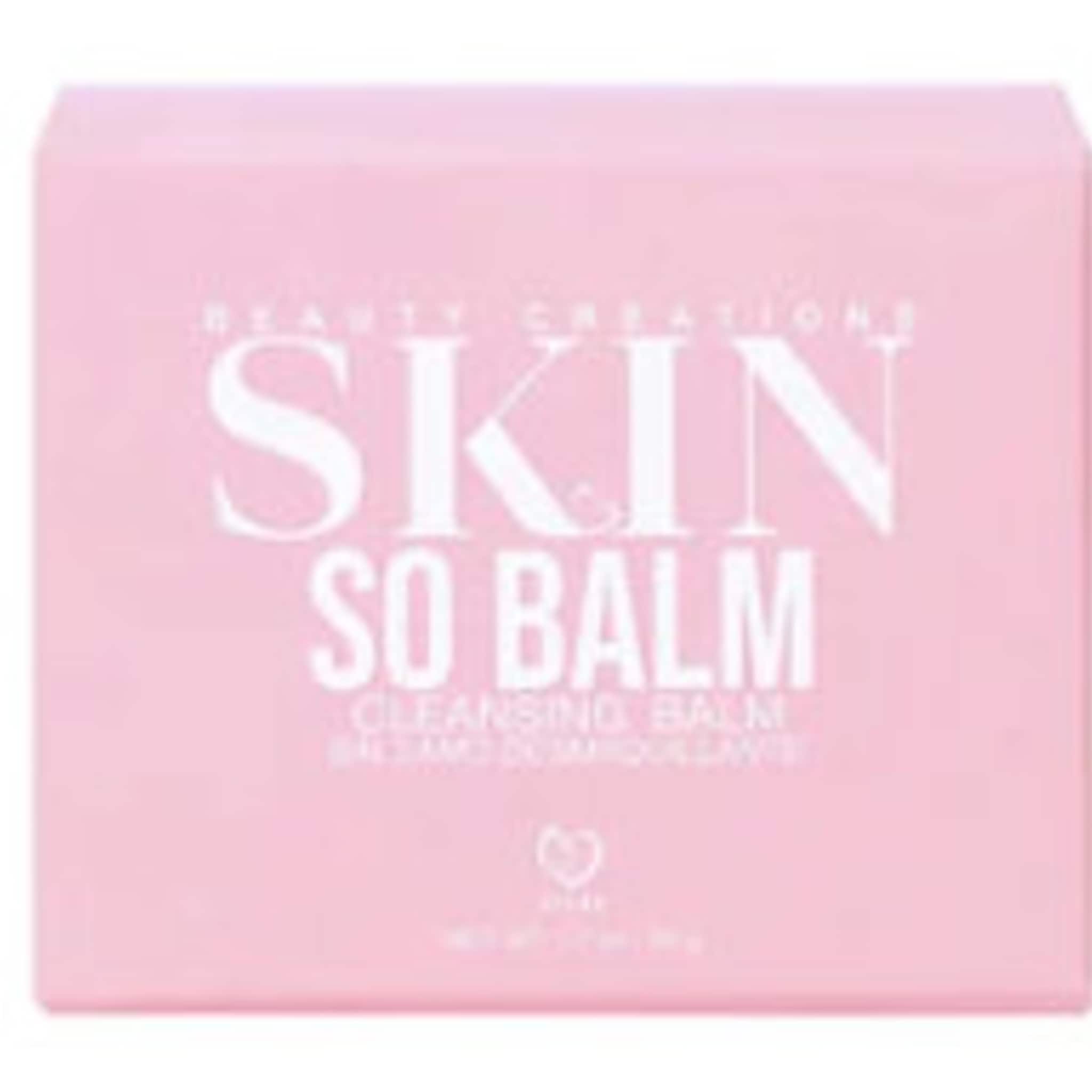 Cleansing balm in pink box with white text, "SKIN SO BALM" by Beauty Creations
