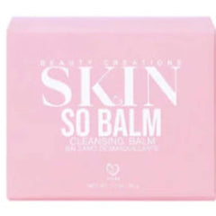 Cleansing balm in pink box with white text, "SKIN SO BALM" by Beauty Creations