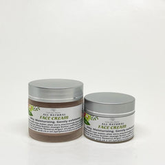 Close-up of creamy vegan oat face cream in a minimalist white jar with camwood-infused formula visible