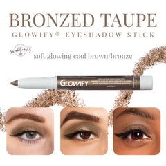 Eyeshadow stick with bronzed taupe color, white tube, and GLOWIFY brand name