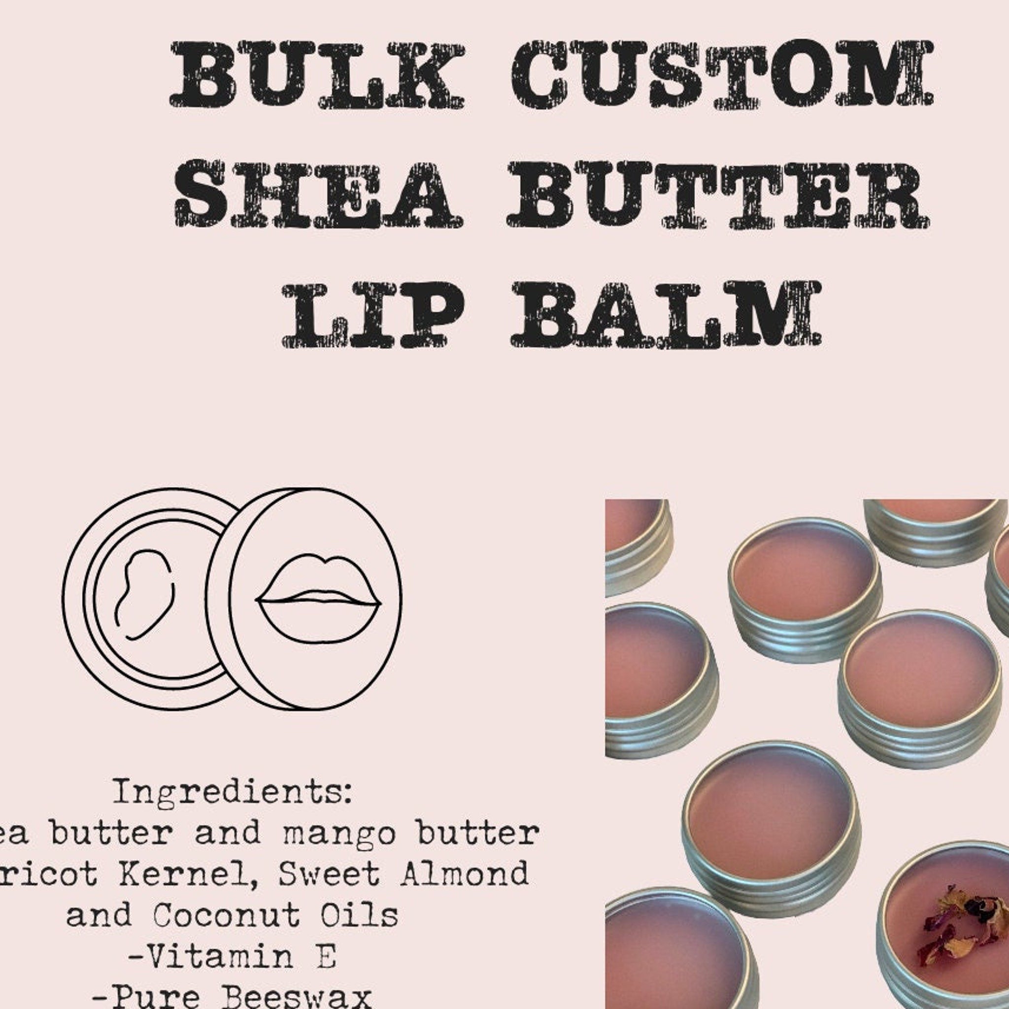 Lip balm in metal tins, pink balm, Lip Love Organics text on image