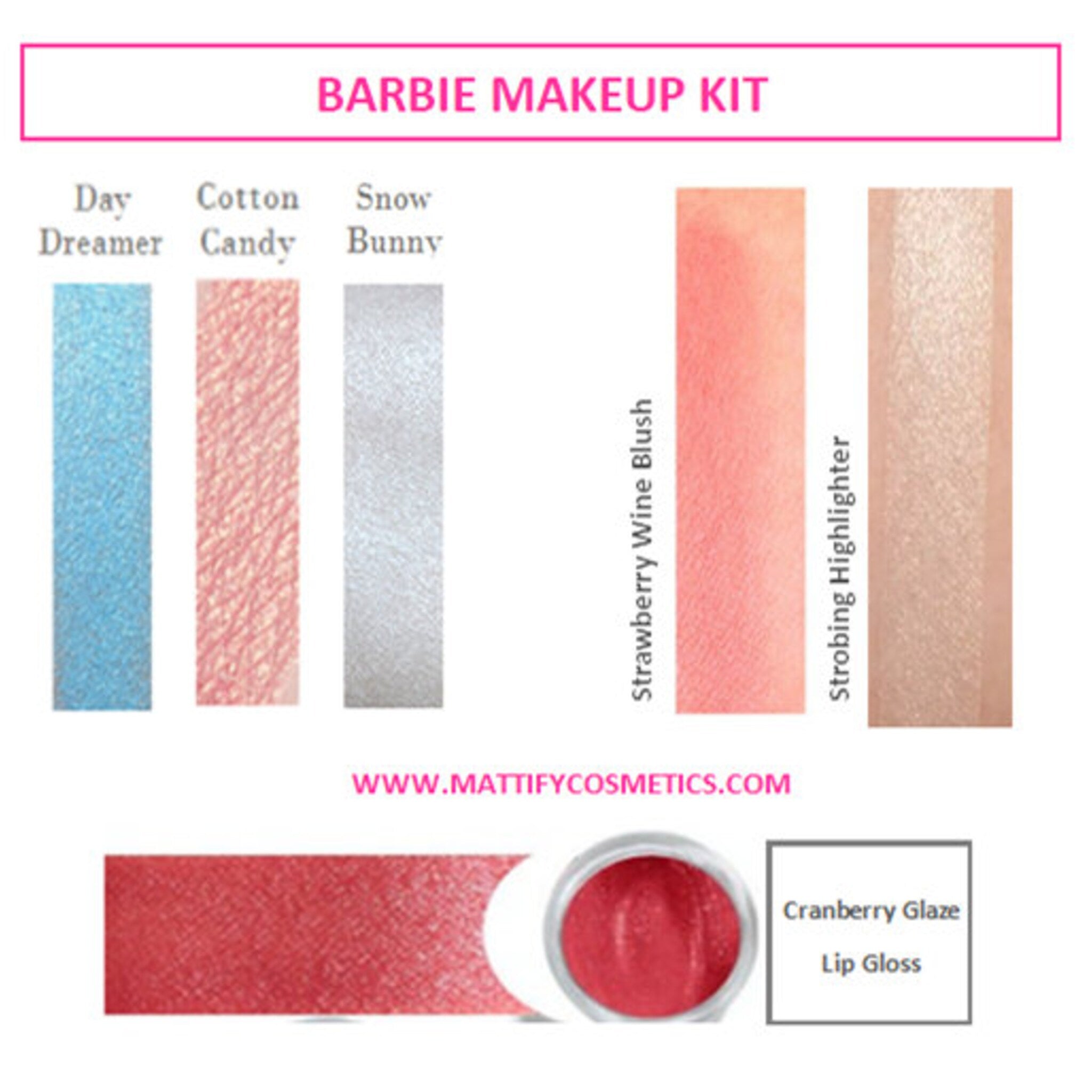 Close-up of sparkly pink vegan eyeshadow palette with shimmering Barbie-inspired shades