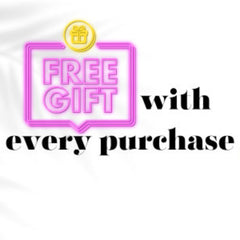 Free gift promotion with pink neon frame and black text on white background