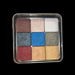 Vegan Blue Moon Eyeshadow Palette featuring six vibrant blue shades in matte and shimmer finishes, cruelty-free compact