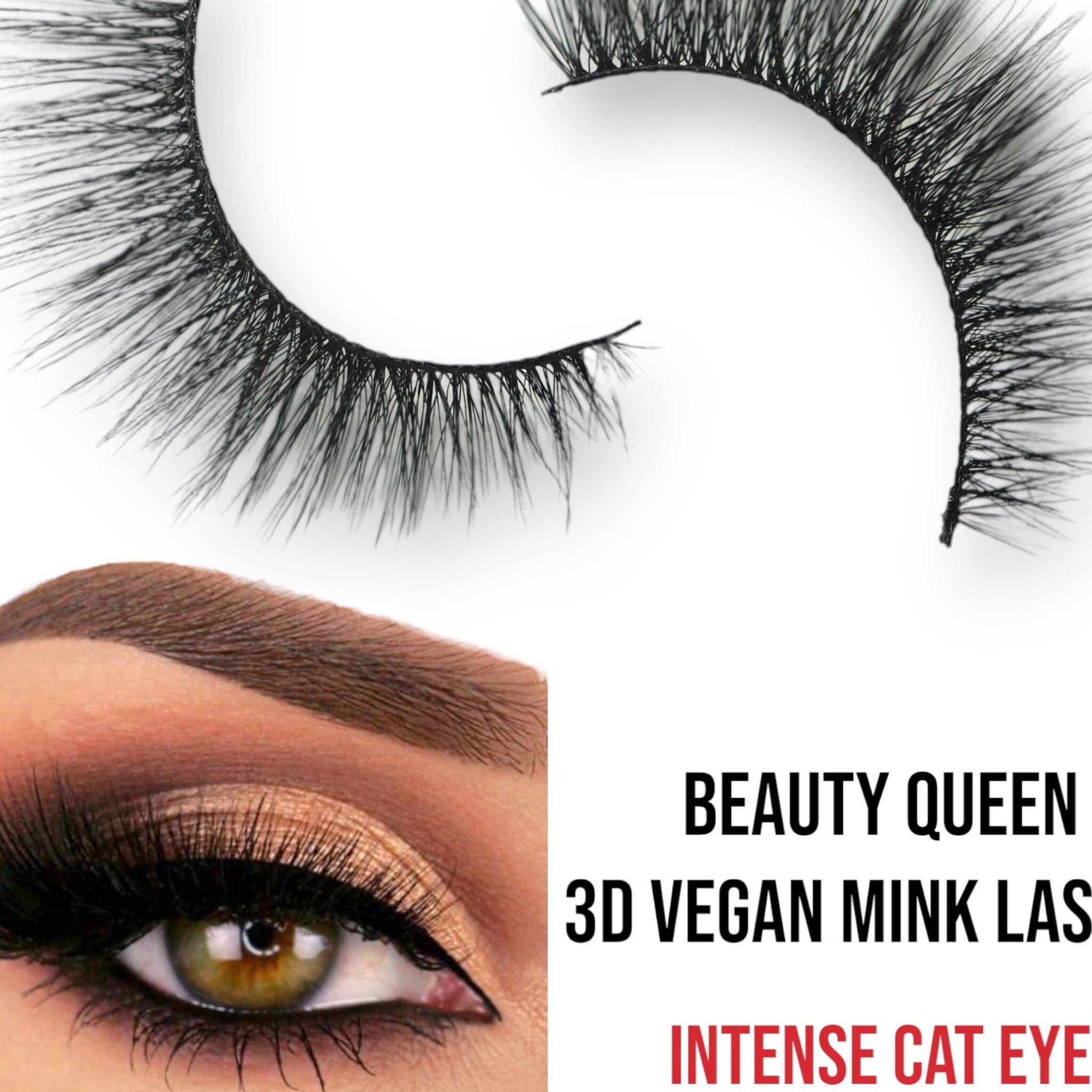 False eyelashes, black faux mink, cat eye style, EDA LUXURY BEAUTY