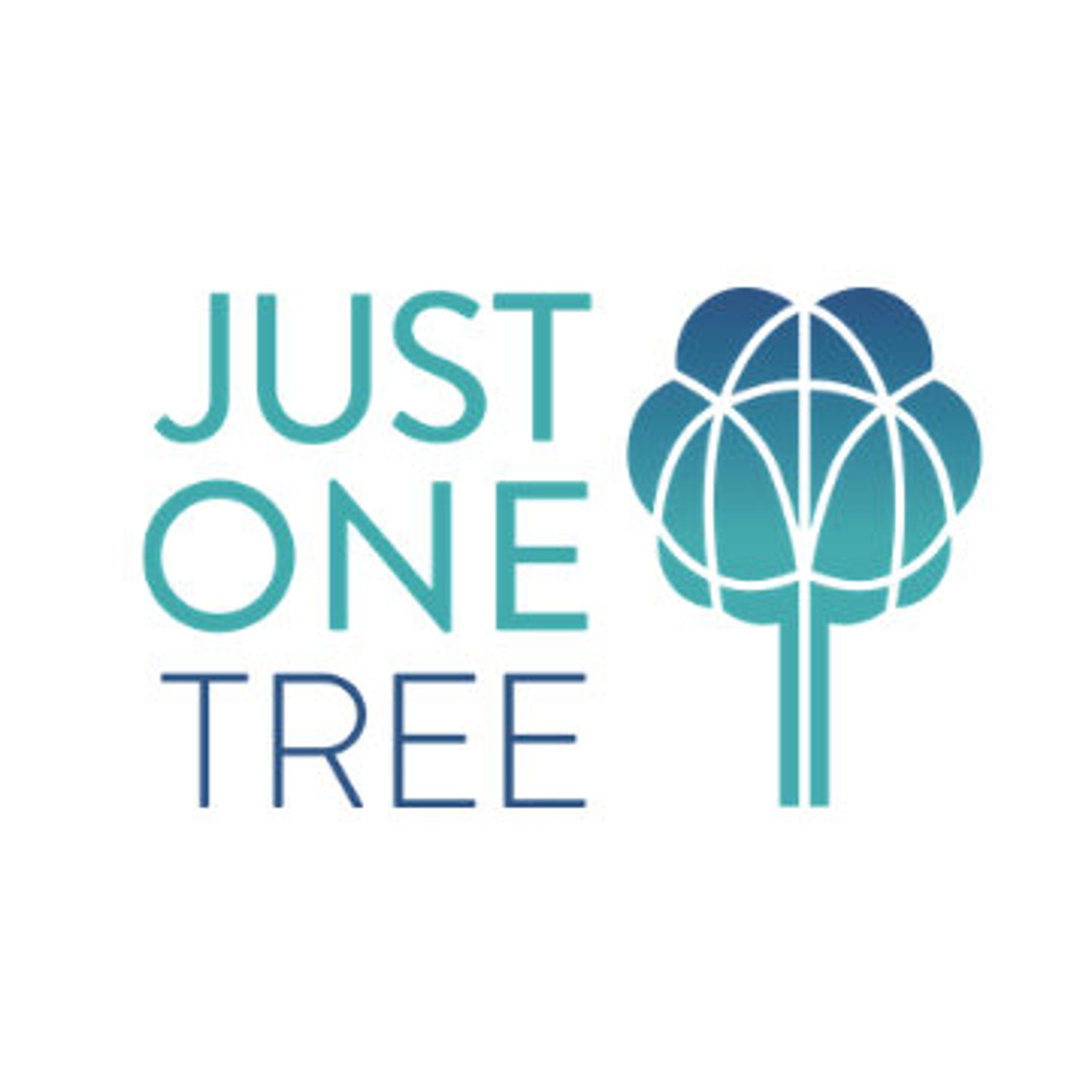 Just One Tree logo with teal and blue gradient colors and a tree graphic design