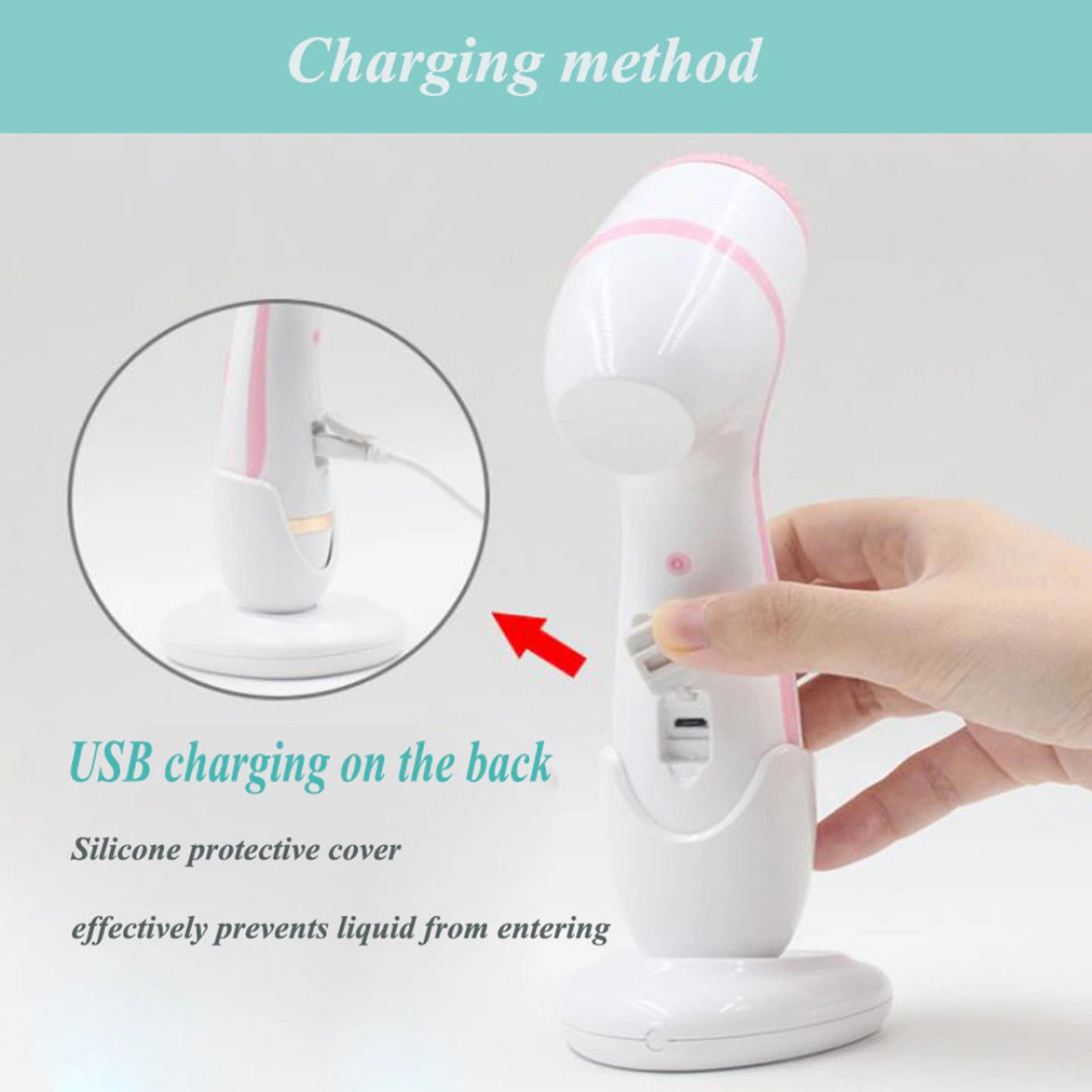 Pink 3-in-1 electric facial cleanser with rotating brush head and waterproof design for spa-like cleansing