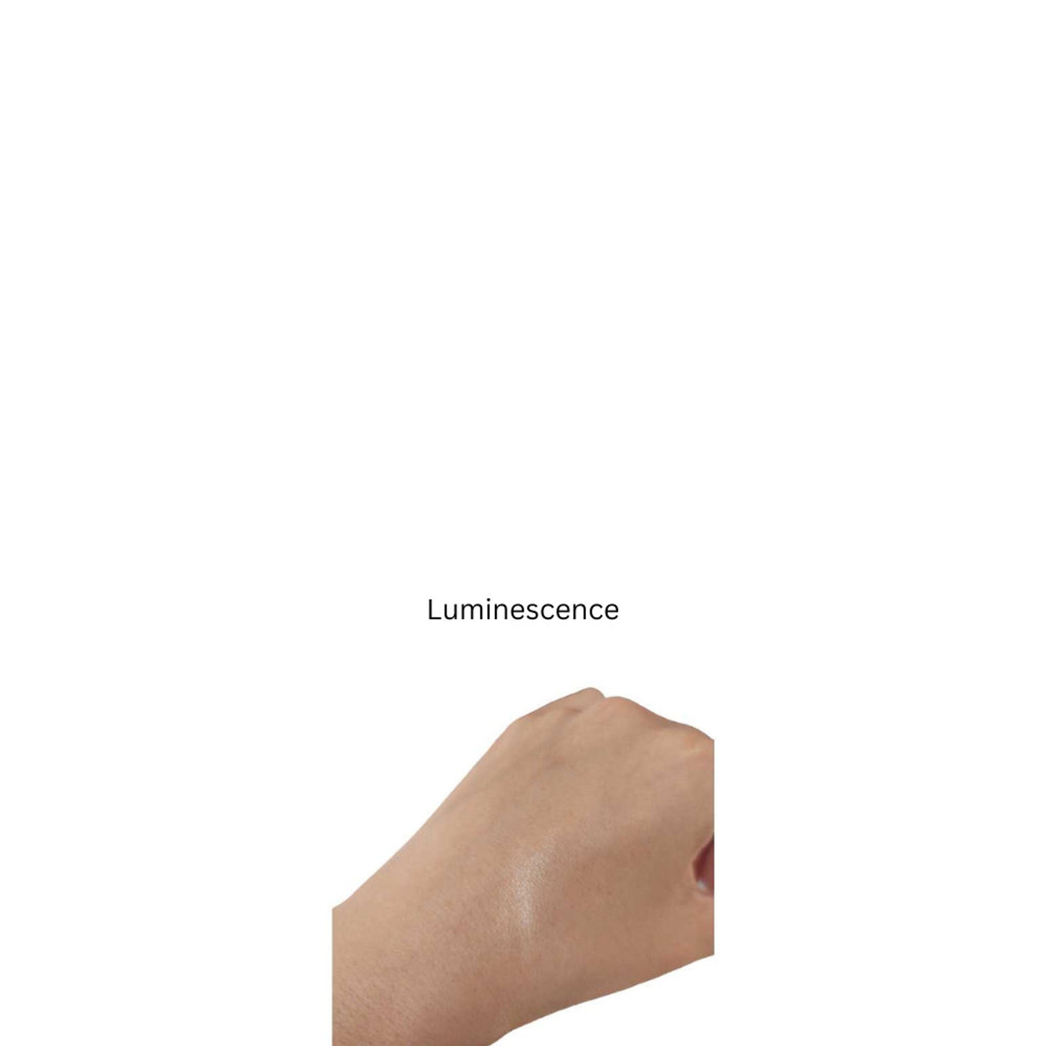 Skin test with light skin tone, smooth texture, and "Luminescence" text below