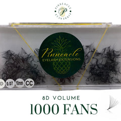 False eyelash extensions, black fans in clear container, Pinnacle brand logo