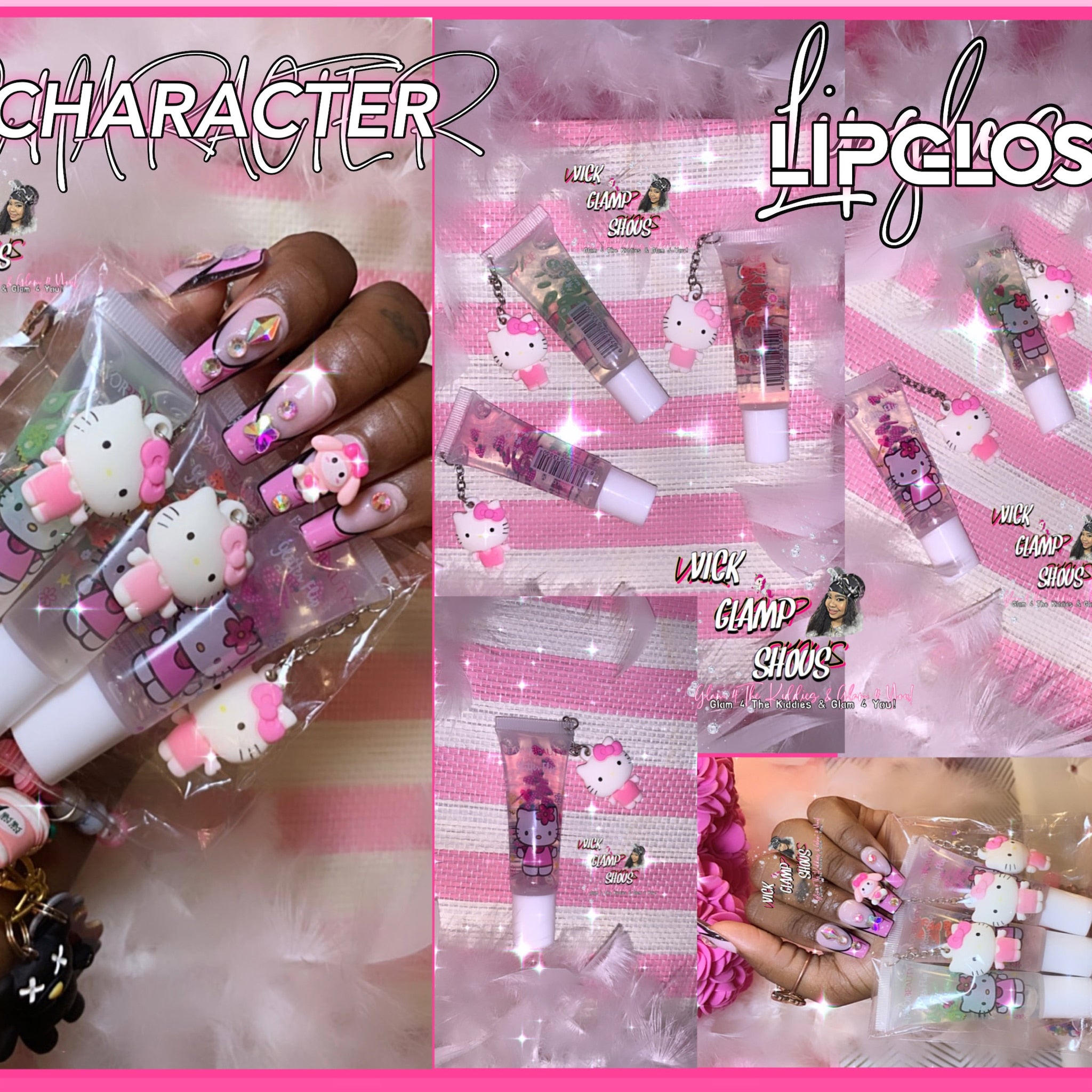 Lip gloss with Hello Kitty keychain, clear tube, pink accents, Character brand
