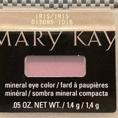 Side view of Shimmering Iris mineral eye shadow pot showing iridescent purple powder texture