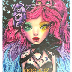 Open IGOODCO eyeshadow palette displaying 46 vibrant matte and shimmer shades in rectangular pans with black case