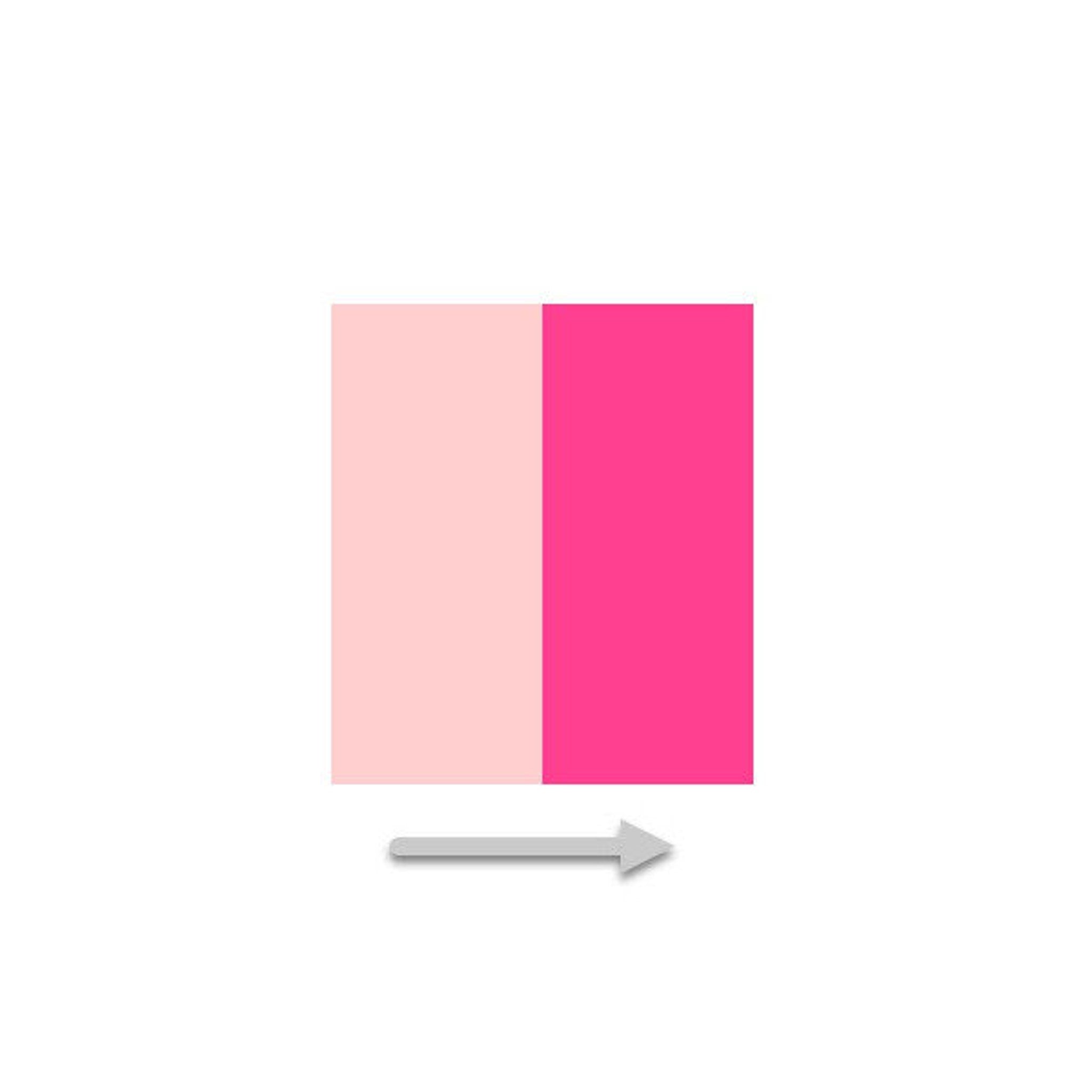 Color swatch with light pink and hot pink blocks, gray arrow pointing right