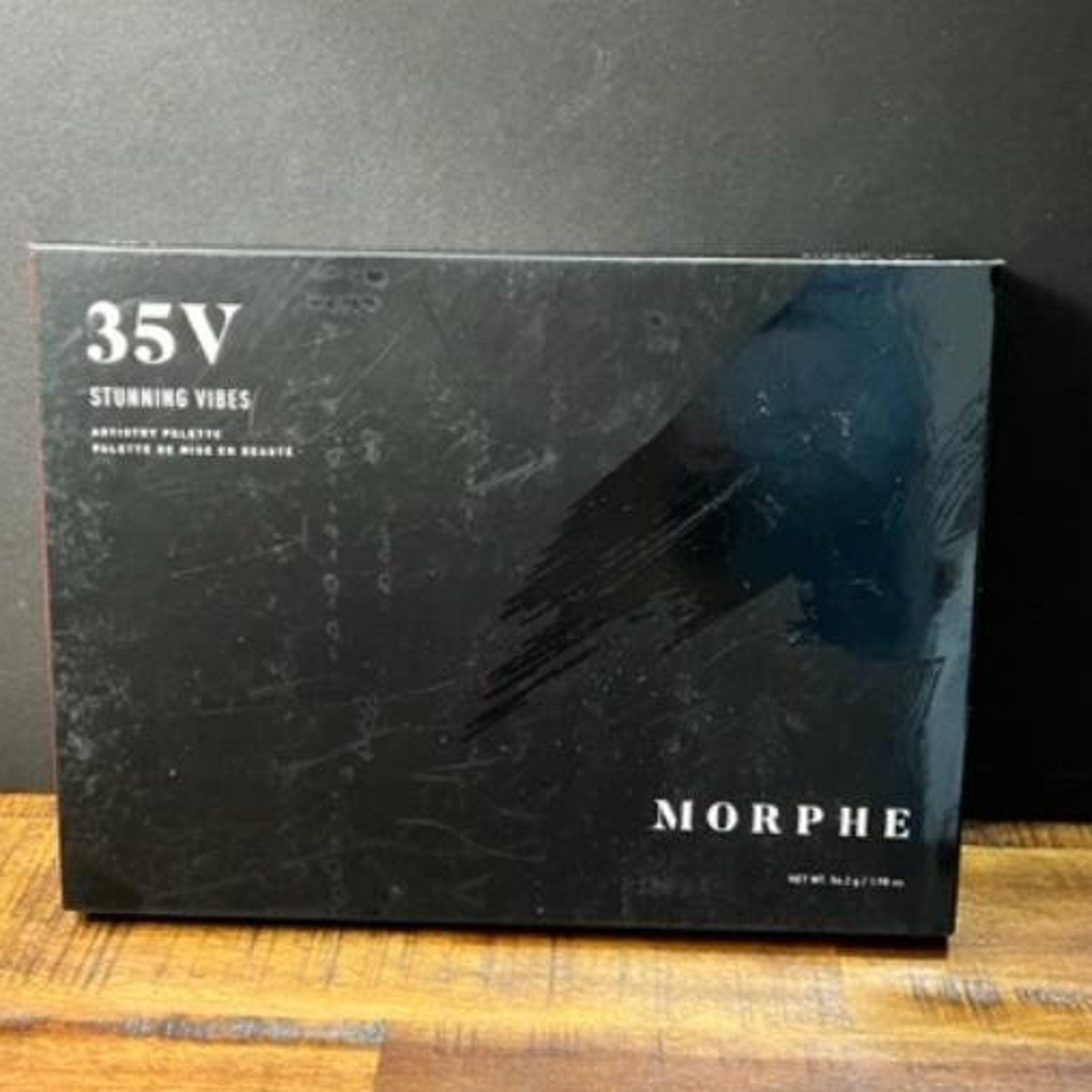 Eyeshadow palette, black rectangular box, Morphe brand name visible, for eye makeup