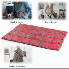 Heating pad with red floral pattern, quilted style, for pain relief