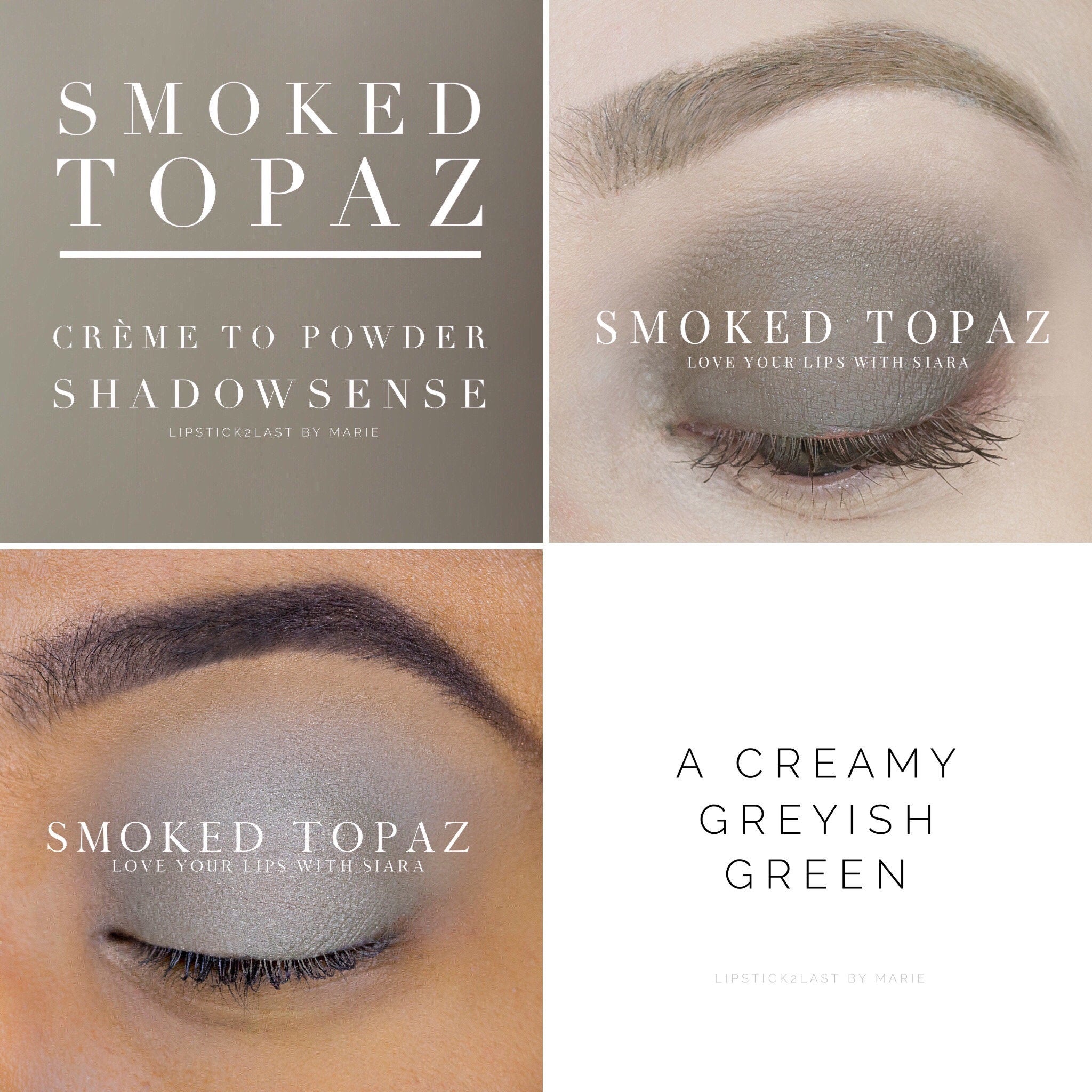 Eye shadow, Smoked Topaz color, applied on eyelid, with visible eyelashes, SeneGence brand