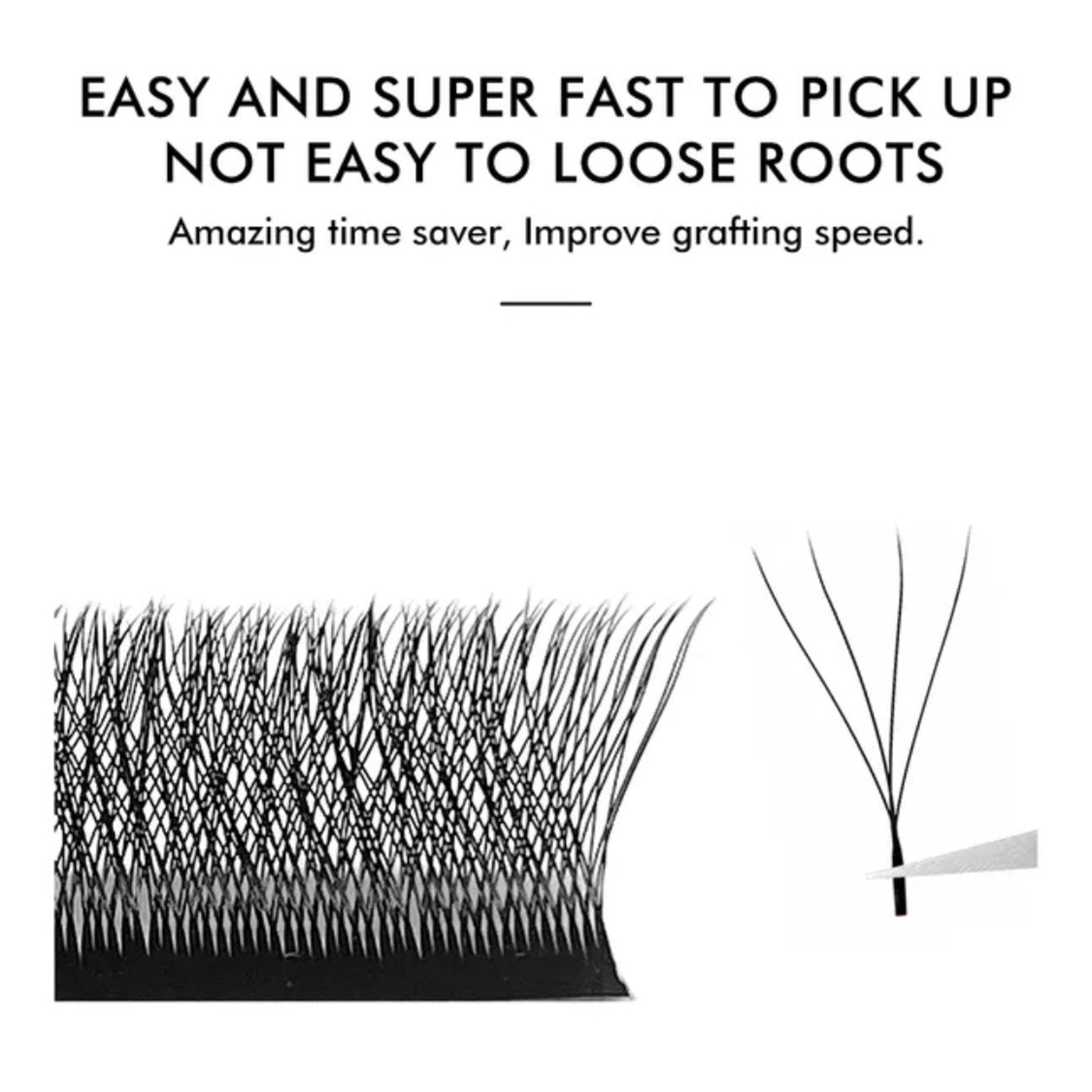 Black eyelash extensions with detailed strands, for grafting speed improvement