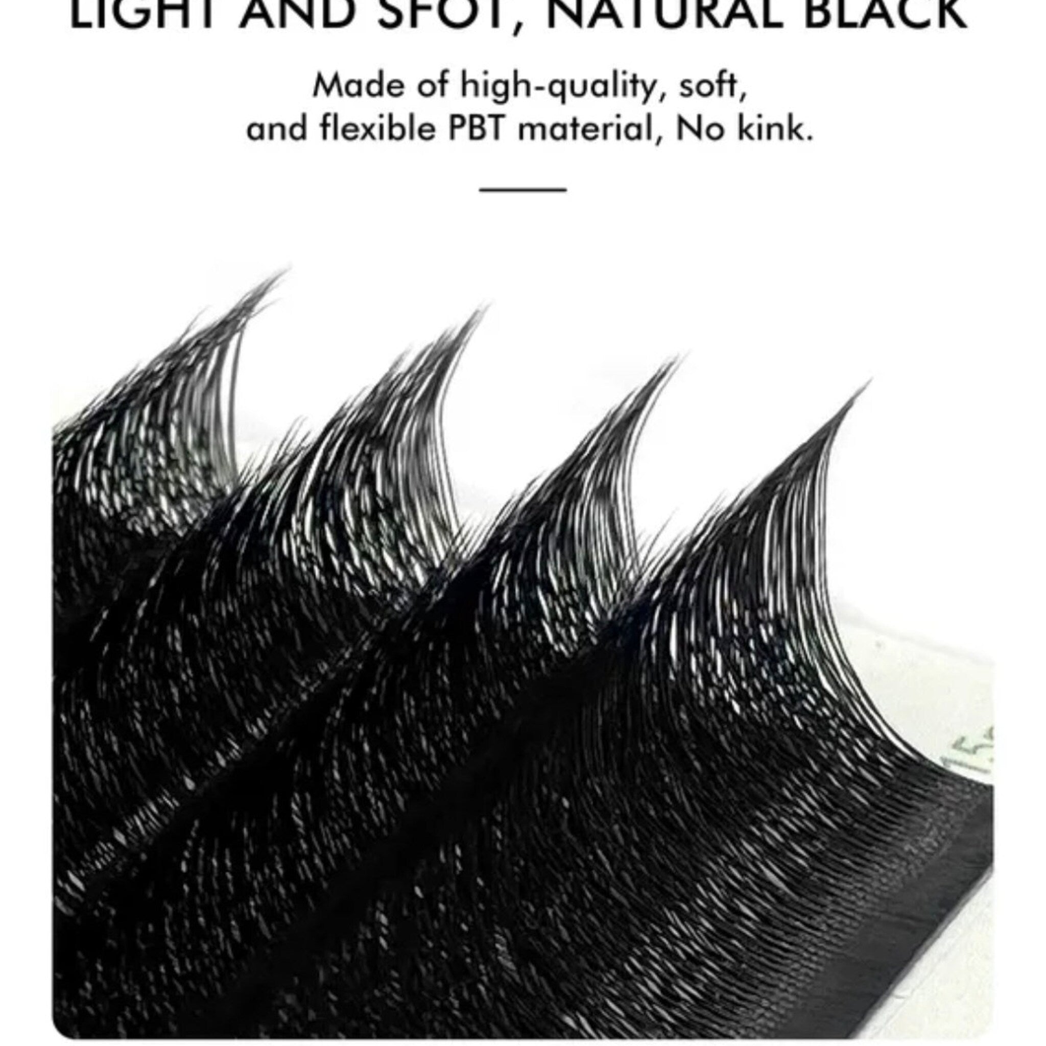 Eyelash extensions in black, curved style, made of PBT material, for eye enhancement