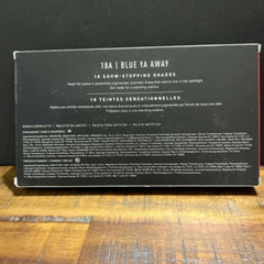 Eyeshadow palette, black packaging, white text, for makeup application
