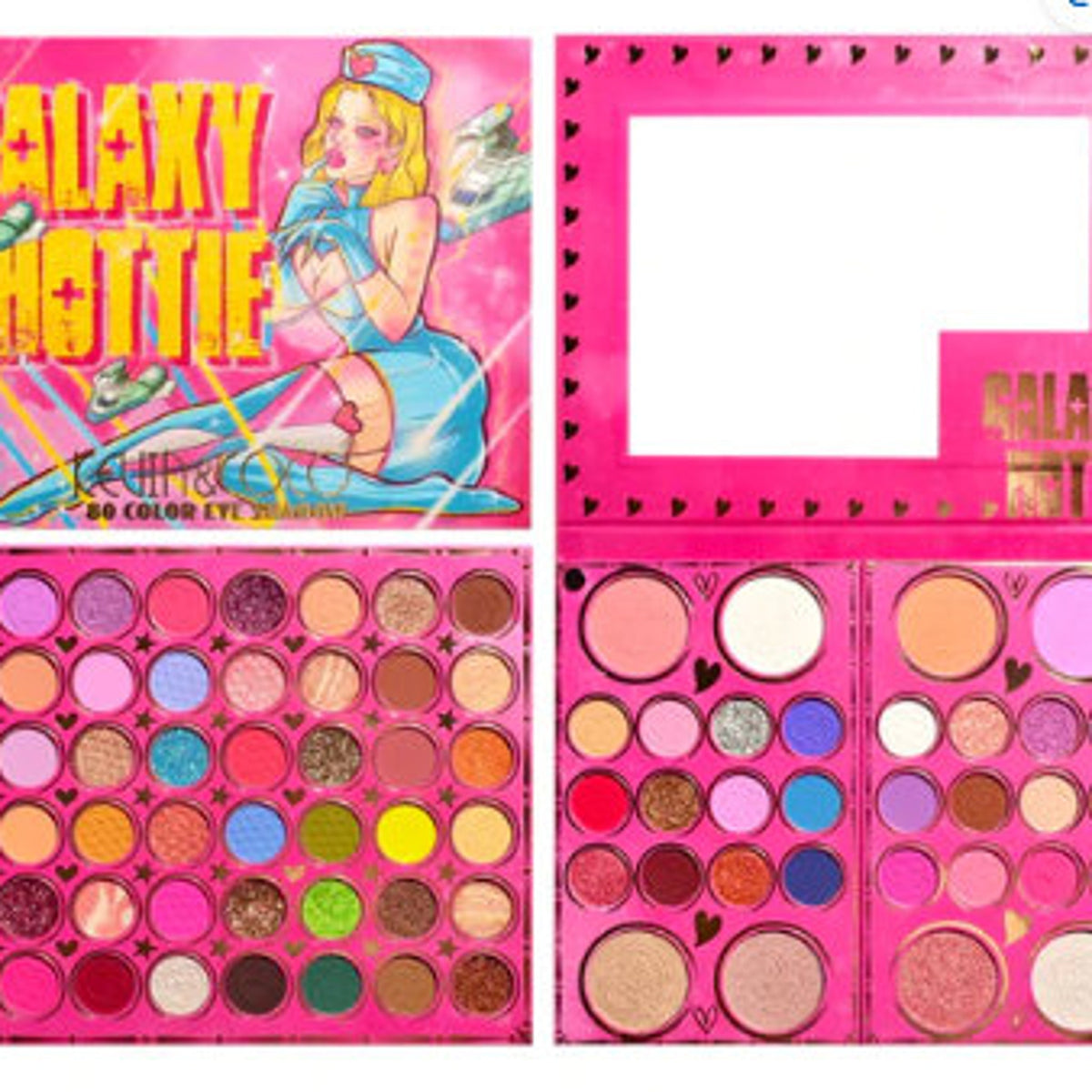 Galaxy Hottie eyeshadow palette with 80 vibrant shades in matte, shimmer, and metallic finishes arranged in gradient rows