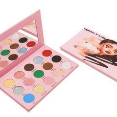 Lynzie & Lola eyeshadow palette with 12 vibrant matte and shimmer shades in a sleek black compact
