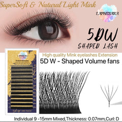 Eyelash extensions black mink lashes, 5D W-shaped, LAPHITSARA brand, for eye makeup