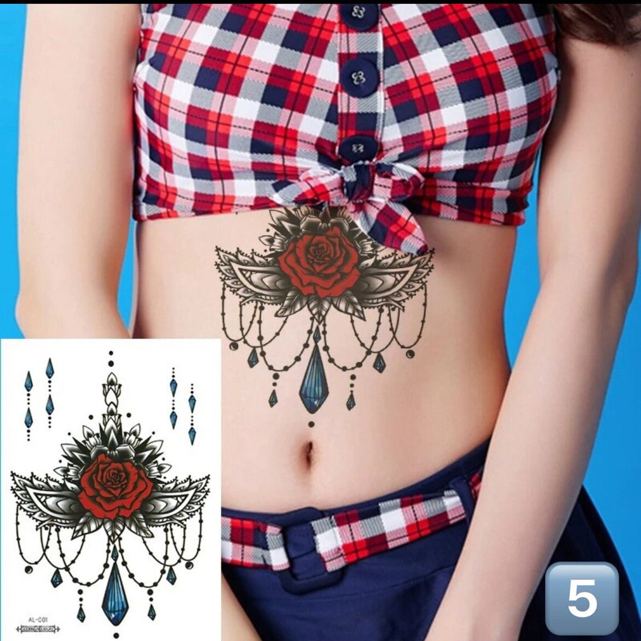 Elegant temporary underboob tattoo displayed on clean skincare packaging with minimalist design
