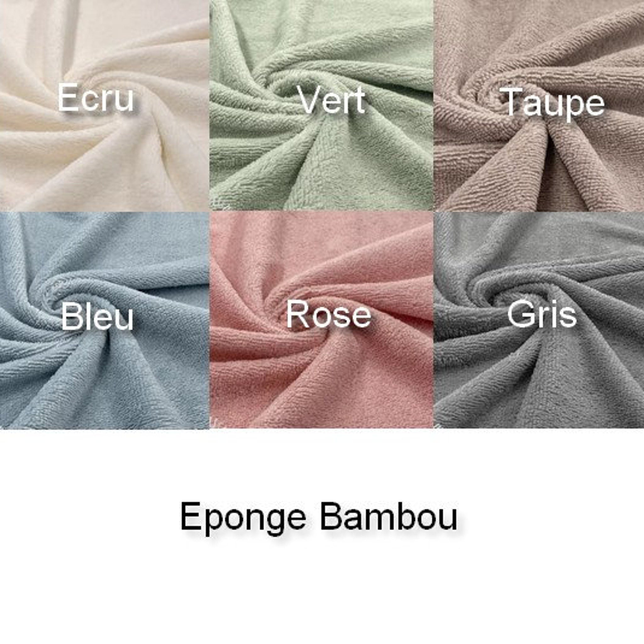 Eponge Bambou in Ecru, Vert, Taupe, Bleu, Rose, and Gris colors, soft texture
