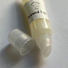 Lip gloss tube with clear plastic, off-white label, and Glossy New You branding visible