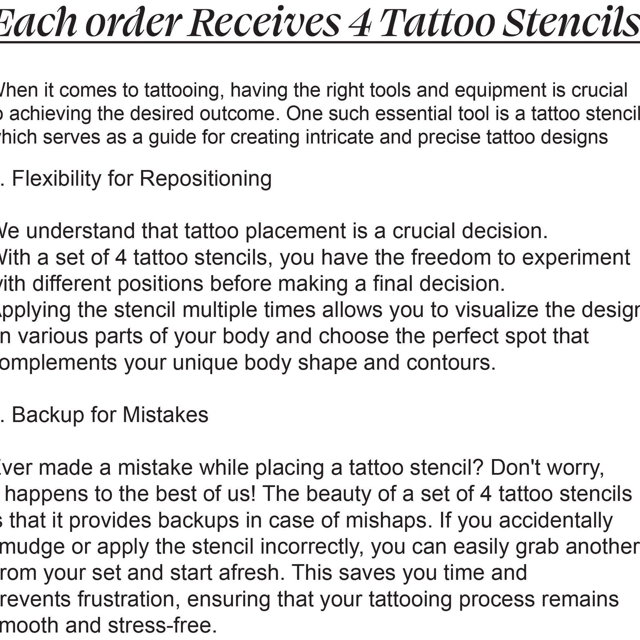 Set of four retro cartoon-inspired skin-safe tattoo stencils laid flat on marble surface with minimalist packaging