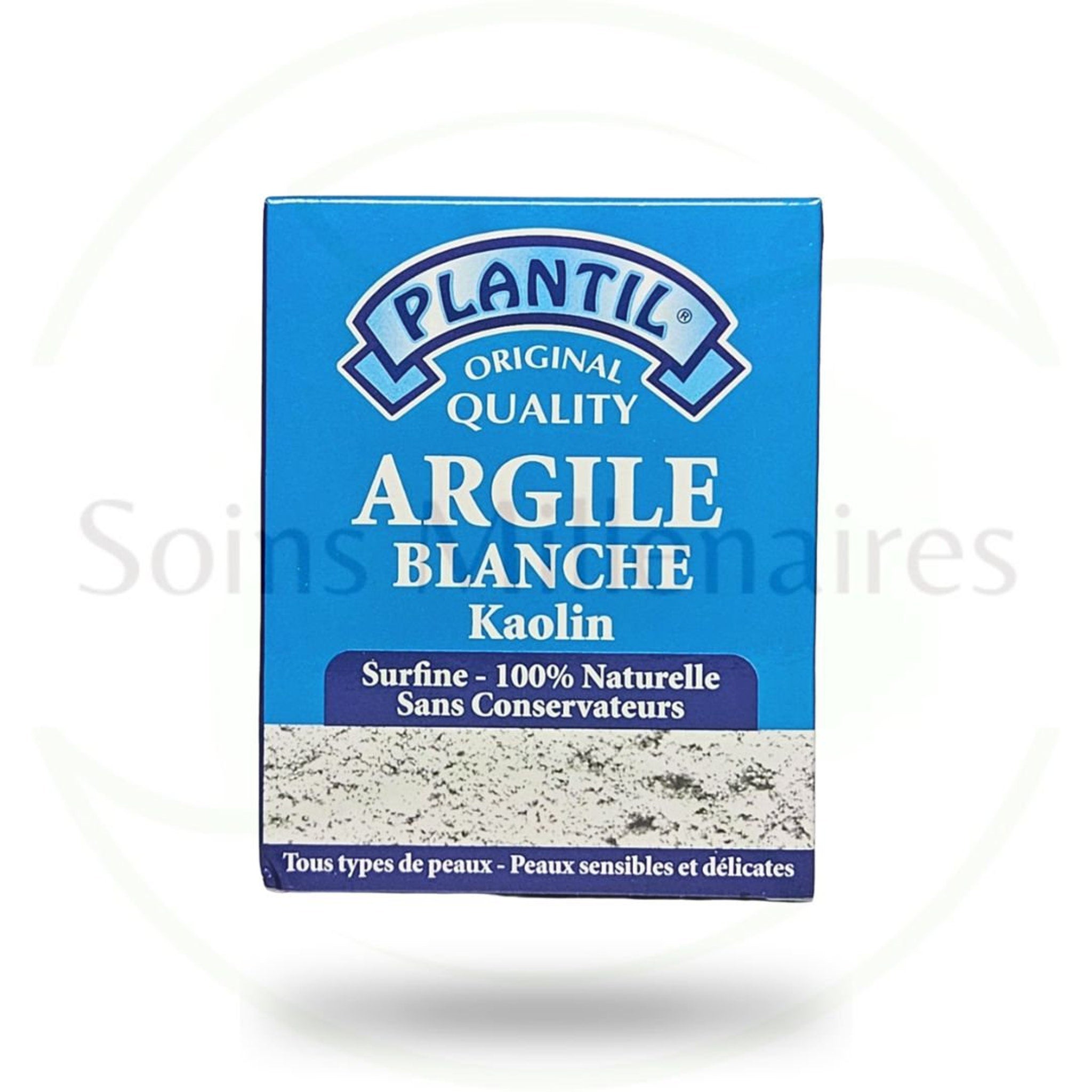 Argile Blanche Kaolin box, blue and white with Plantil logo and text, for sensitive skin