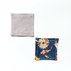 Coasters gray fabric and koi fish print with stitched edges