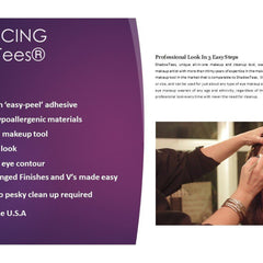 Makeup tool with purple and white text, hand applying makeup, ShadowTees brand visible