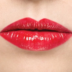Red glossy lips with visible shine and smooth texture