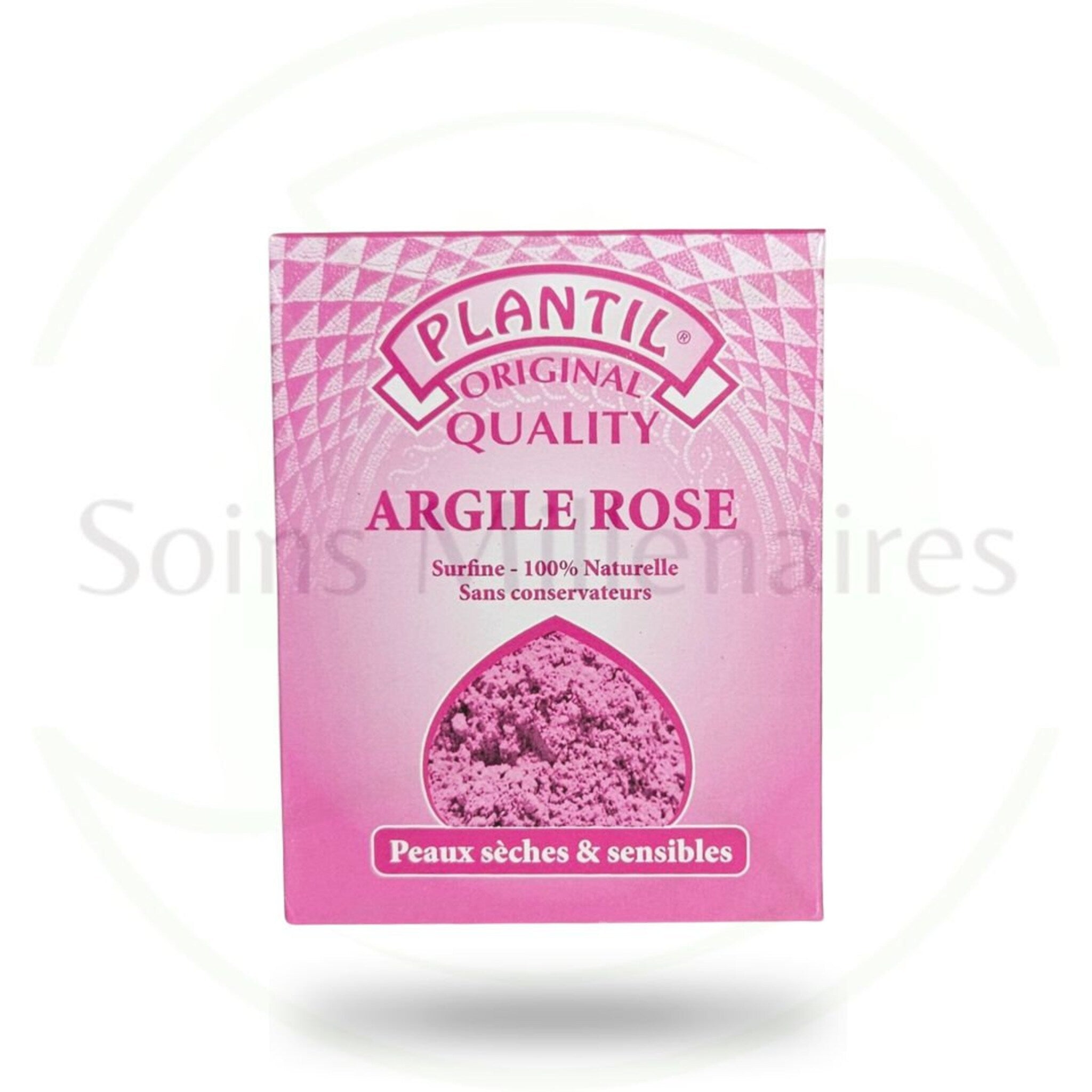 Argile Rose box, pink with white geometric pattern, Plantil brand visible, for dry skin