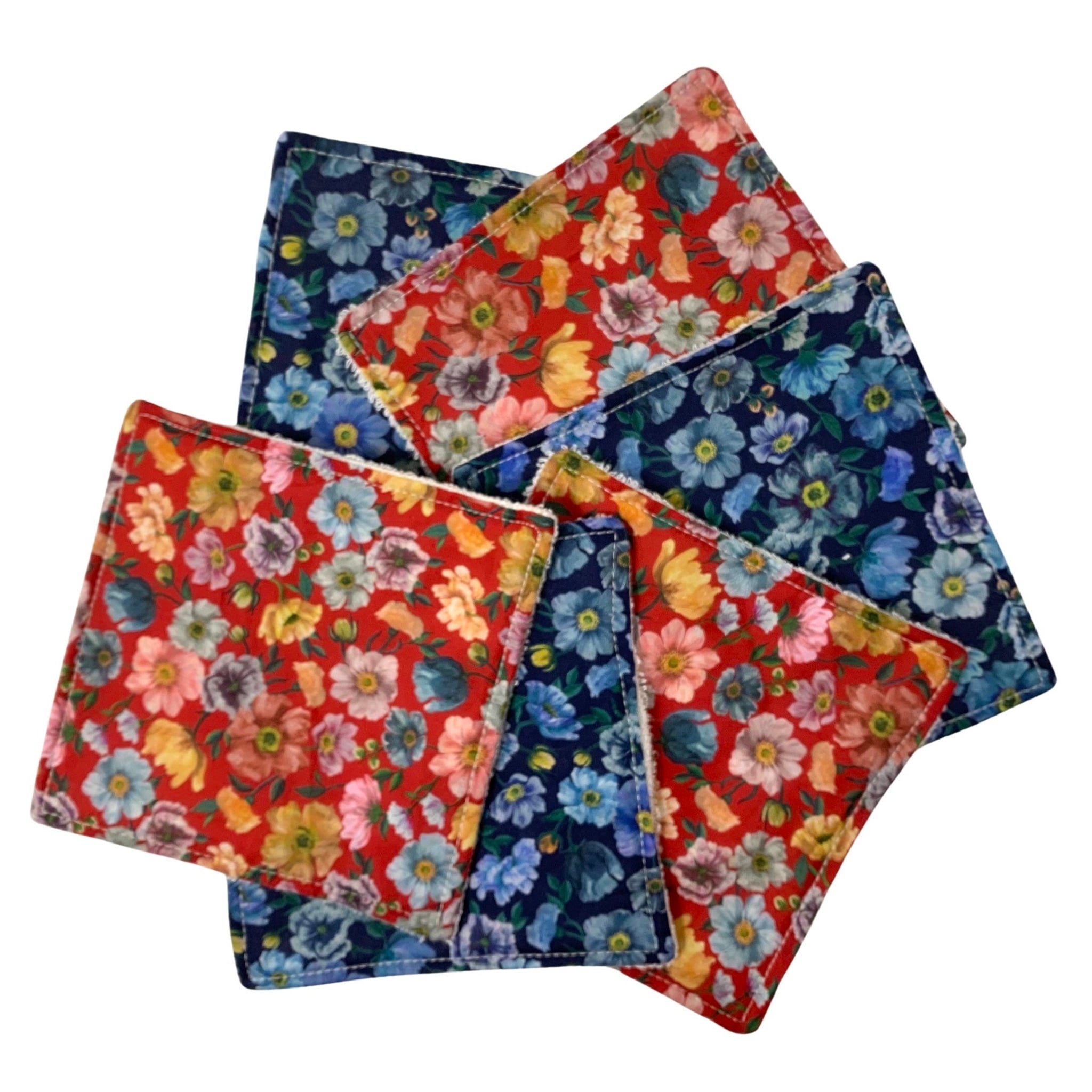 Coasters floral pattern red and blue fabric Liberty of London style