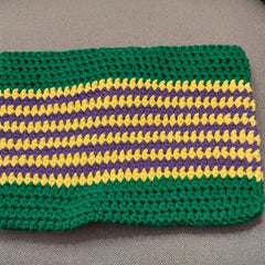 Detailed close-up of Crocheted Mardi Gras Cosmetics Clutch Bag 11x8 Inches