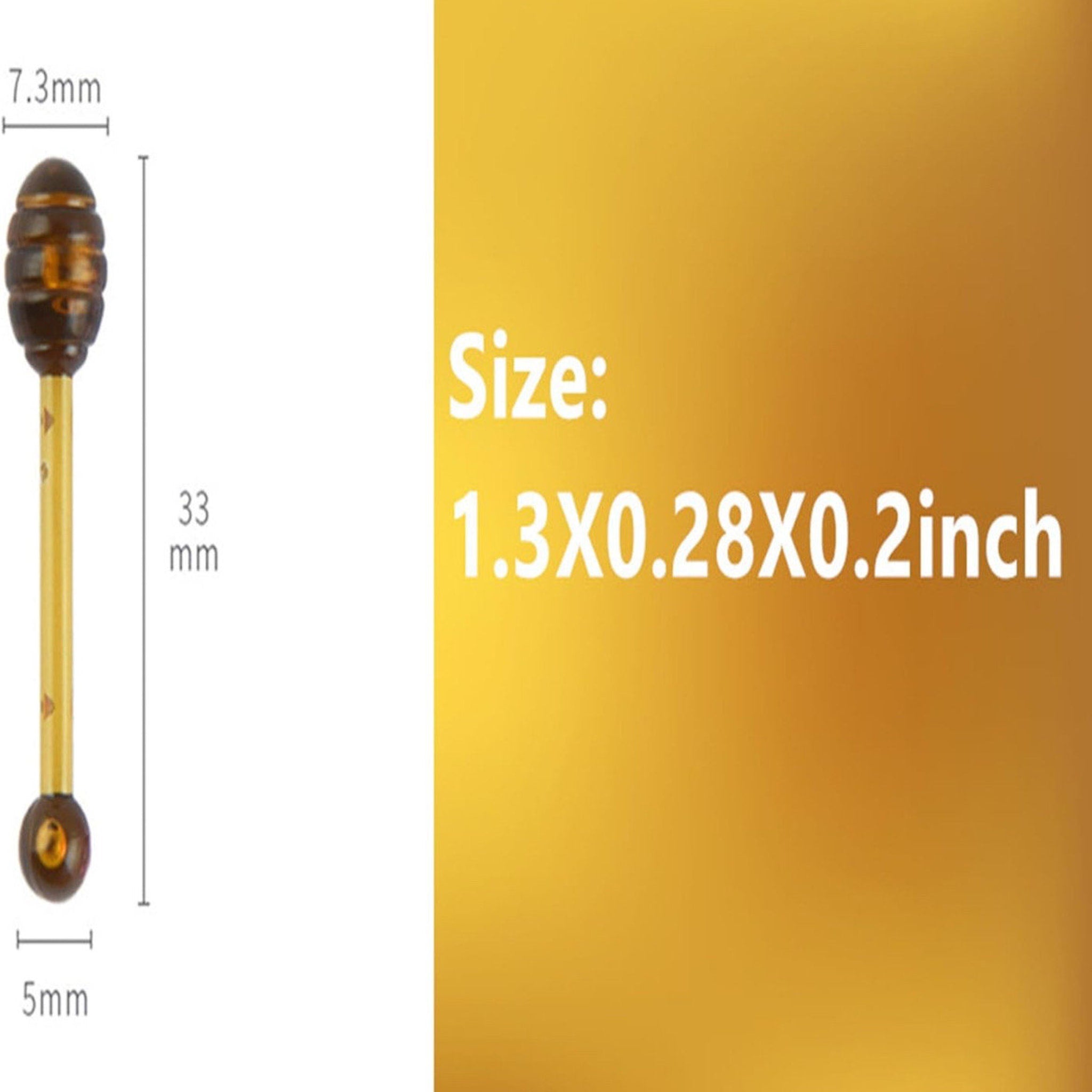 Brown and gold object with measurements, brown top, gold stem, and brown bottom